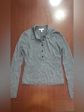 Banana Republic Gray Ribbed Polo Sweater Merino Wool
